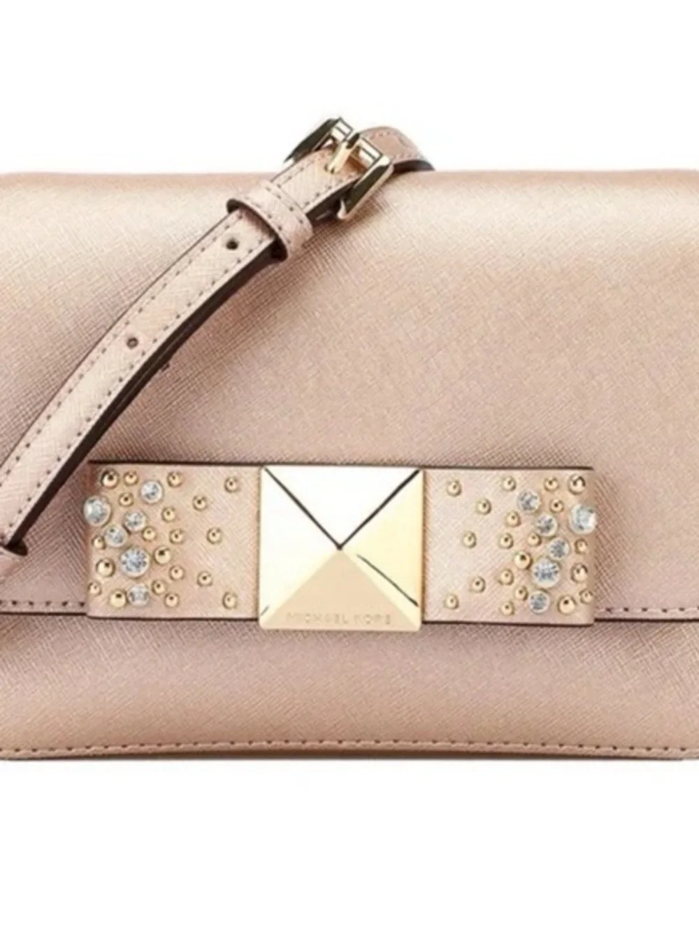 Michael Kors Tina Small Metallic Leather Clutch Crossbody